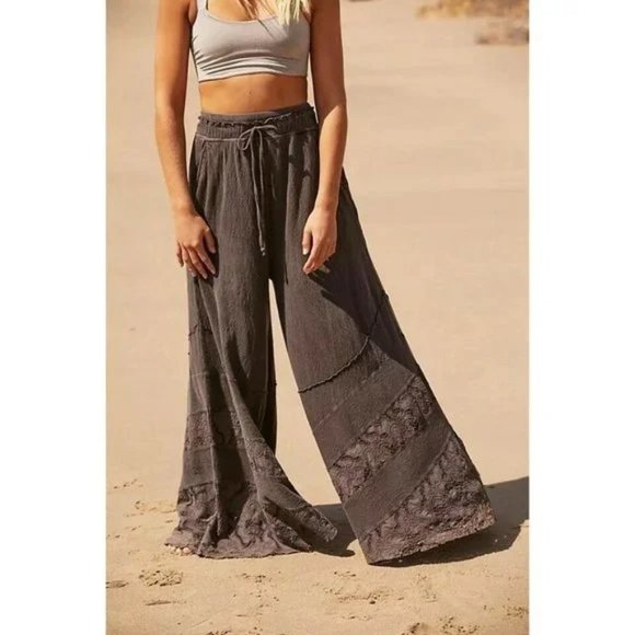 Free People Pants - NEW FREE PEOPLE MOVEMENT Size XS FIELD OF DREAMS WIDE-LEG PANTS Embroidered Boho
